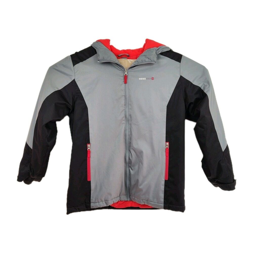 Swiss+Tech girl's insulated parka coat, XXL, 18, gray w/ red accents, hooded‎